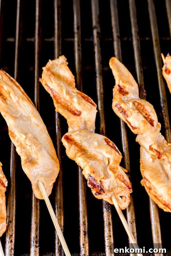 Chicken Skewers on a grill.
