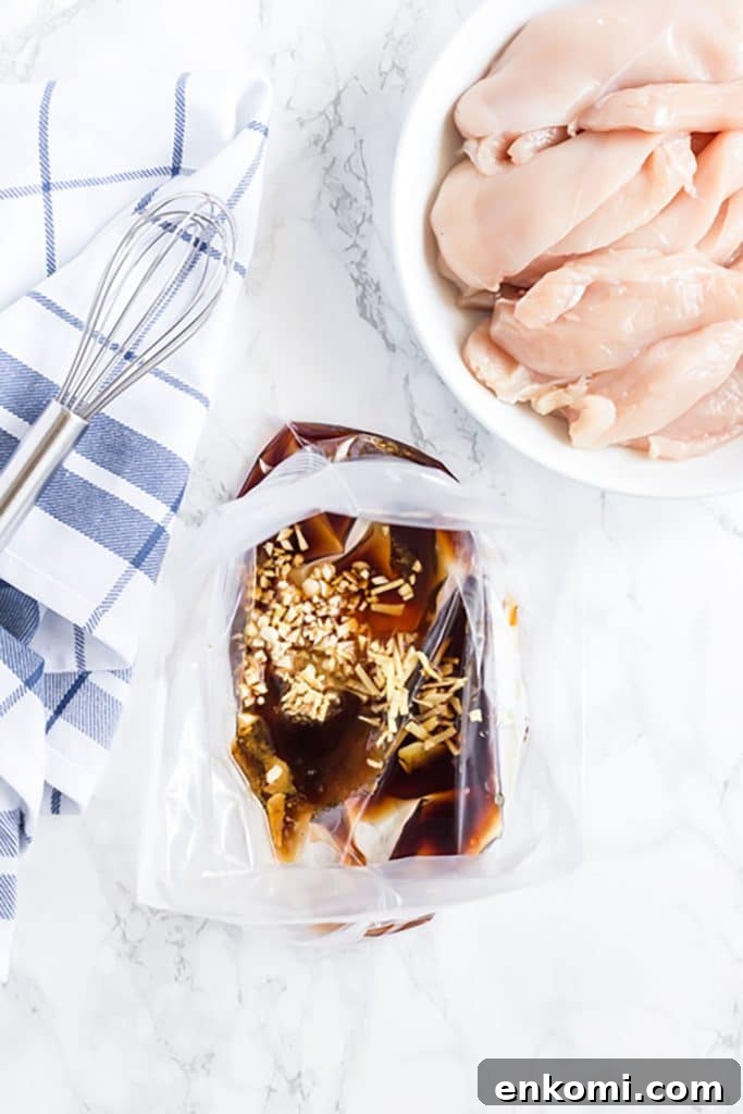 asian marinade ingredients in a resealable bag