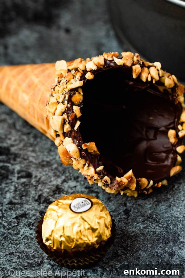 No-Churn Ferrero Rocher Nutella Ice Cream with Chocolate Hazelnut Cones 12 Chocolate hazelnut waffle cones