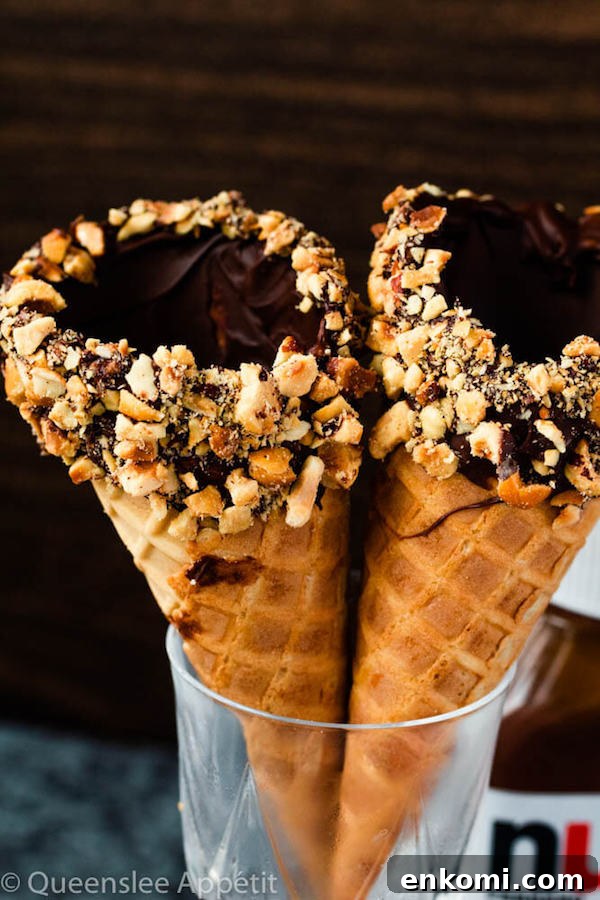 No-Churn Ferrero Rocher Nutella Ice Cream with Chocolate Hazelnut Cones 13 Chocolate hazelnut waffle cones
