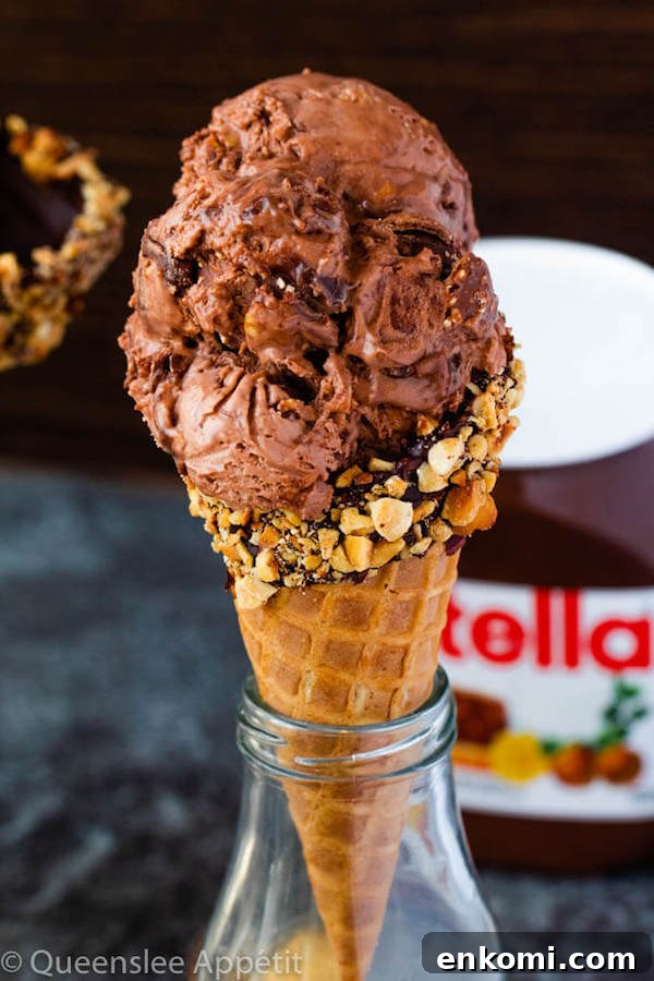 No-Churn Ferrero Rocher Nutella Ice Cream with Chocolate Hazelnut Cones 3 No-Churn Ferrero Rocher Nutella Ice Cream with Chocolate Hazelnut Cones