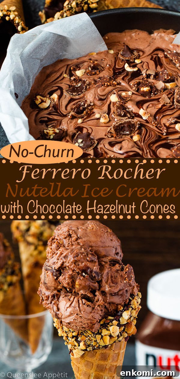 No-Churn Ferrero Rocher Nutella Ice Cream with Chocolate Hazelnut Cones 19 No-Churn Ferrero Rocher Nutella Ice Cream