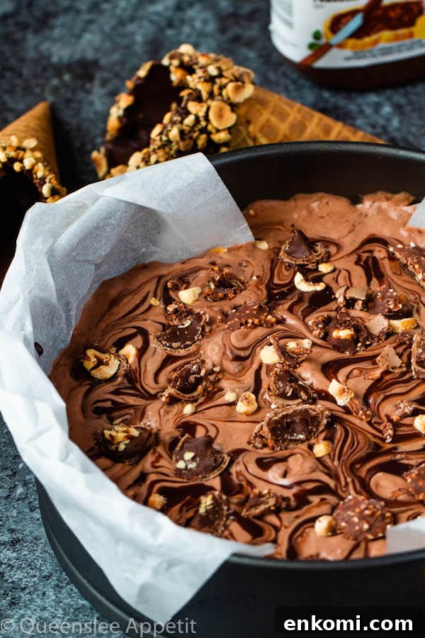 No-Churn Ferrero Rocher Nutella Ice Cream with Chocolate Hazelnut Cones 22 No-Churn Ferrero Rocher Nutella Ice Cream