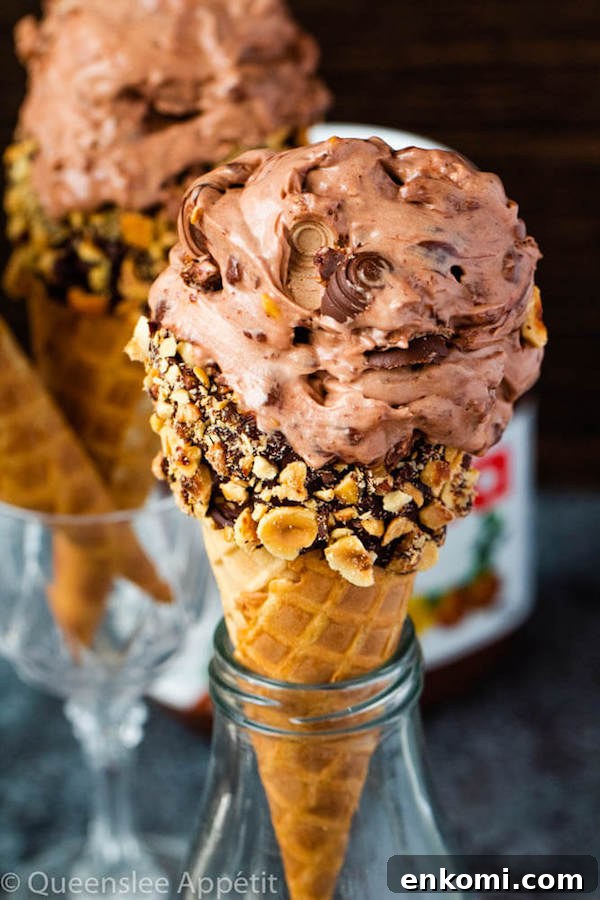 No-Churn Ferrero Rocher Nutella Ice Cream with Chocolate Hazelnut Cones 8 No-Churn Ferrero Rocher Nutella Ice Cream with Chocolate Hazelnut Cones