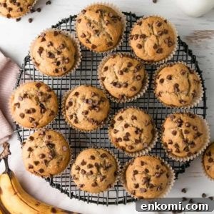 GF Chocolate Chip Banana Muffins on black wire rack.