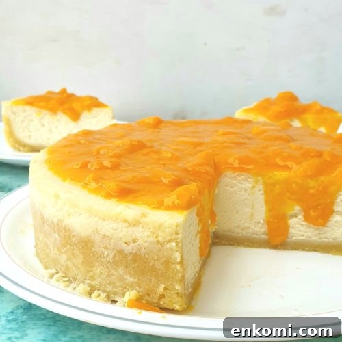 easy baked cheesecake with mango topping