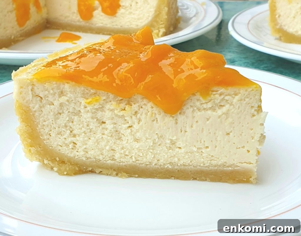 easy baked cheesecake witih mango topping
