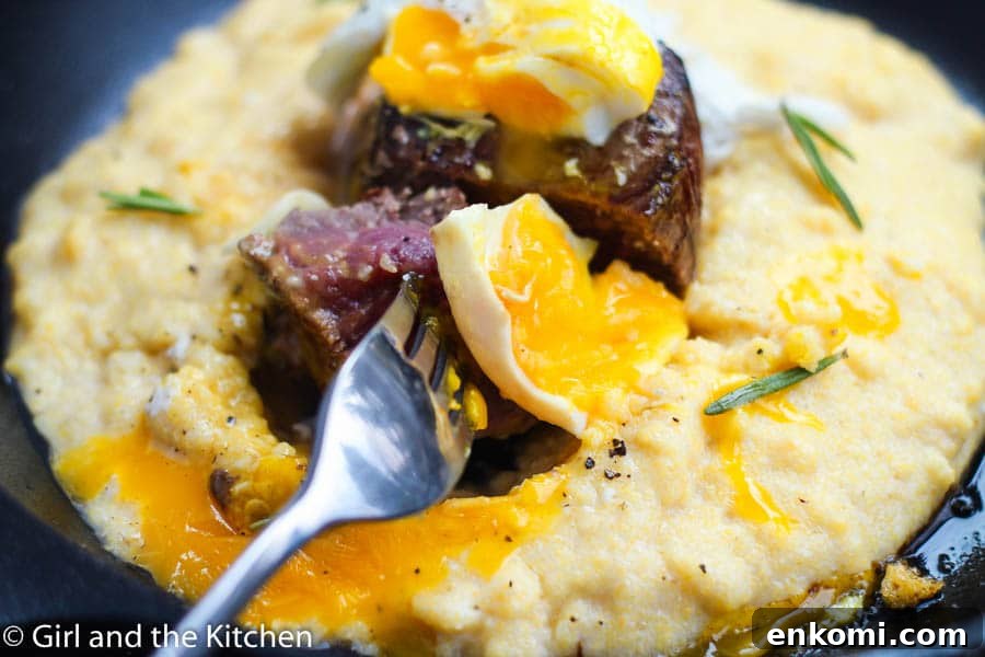 Gourmet Steak and Eggs Skillet Recipe for Weekend Brunch 5 A perfect and elegant breakfast or brunch idea that amps up the classic steak and eggs. Runny poached eggs served with filet mignon is how brunch is done in our house. Sometimes:)