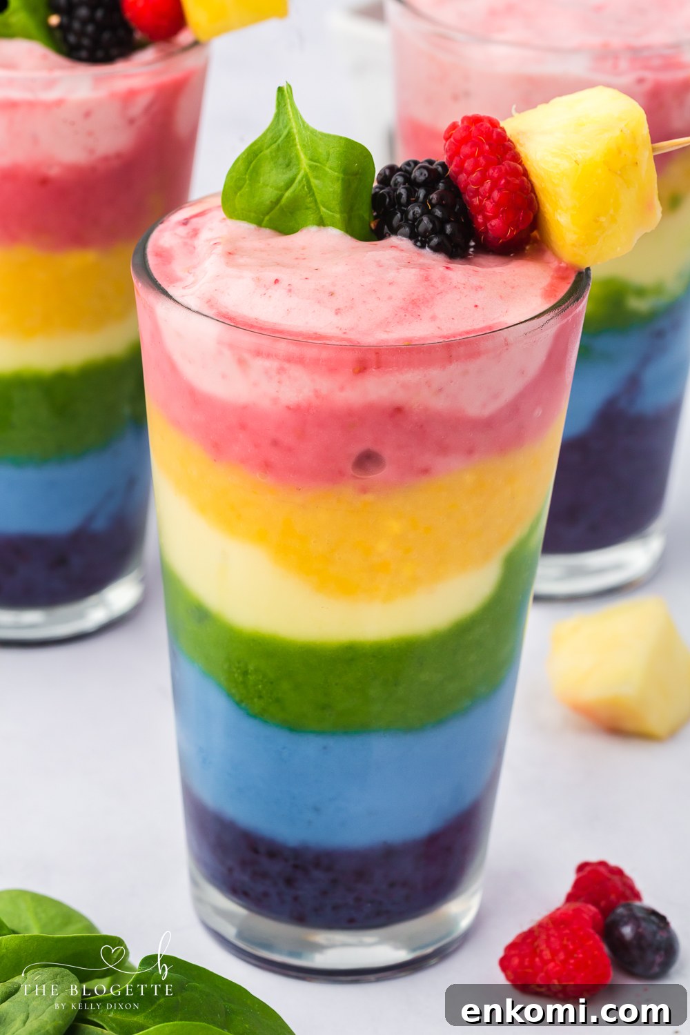 Rainbow Smoothie - packed with fruit and is perfect for breakfast or a healthy treat! It's also a fun rainbow recipe for St. Patrick's Day.
