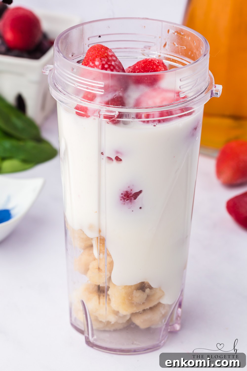 Pink layer of a rainbow smoothie