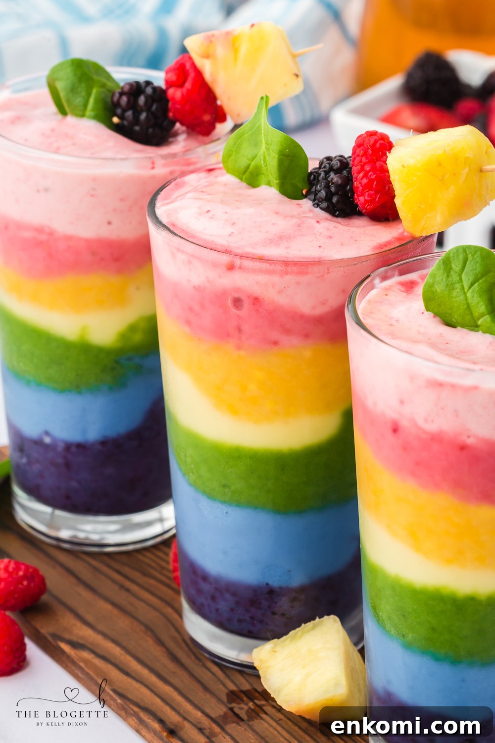 Rainbow Smoothie - packed with fruit and is perfect for breakfast or a healthy treat! It's also a fun rainbow recipe for St. Patrick's Day.