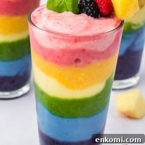 Rainbow Smoothie - packed with fruit and is perfect for breakfast or a healthy treat! It's also a fun rainbow recipe for St. Patrick's Day.