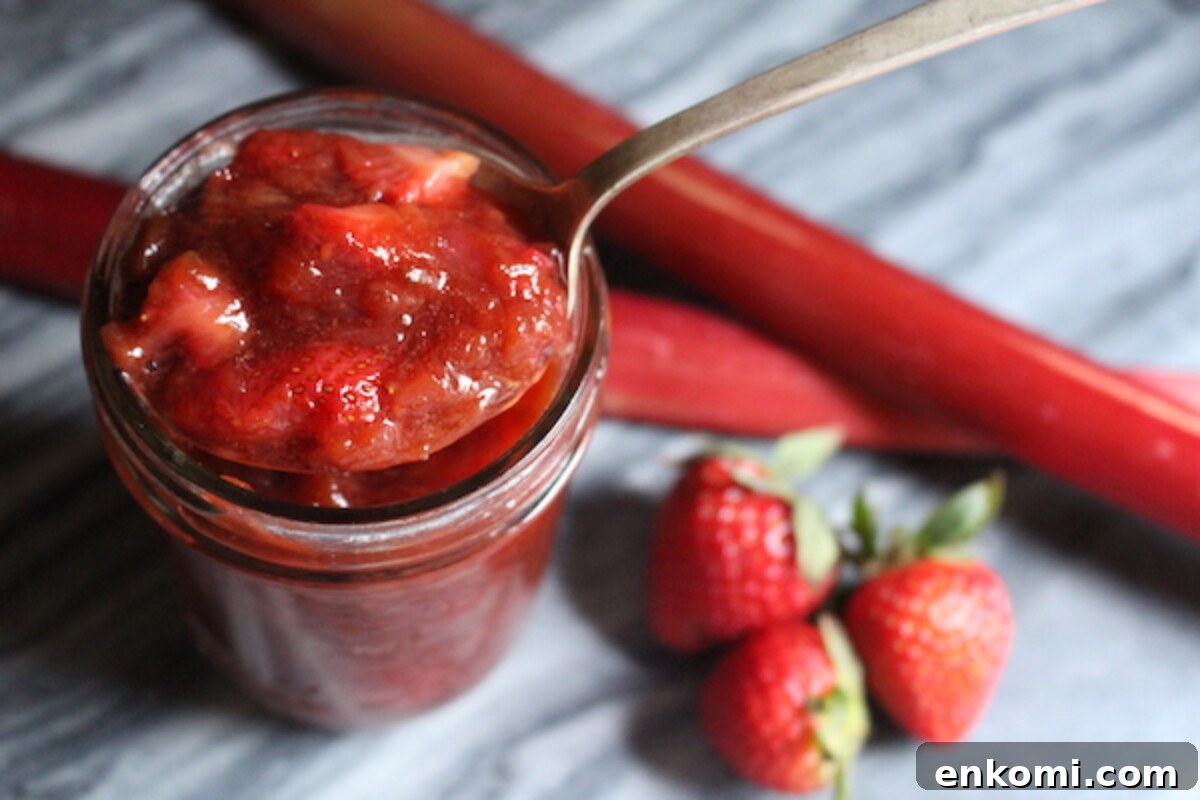 Homemade Strawberry Rhubarb Jam Recipe for Preserving Fresh Fruit 5 Low sugar strawberry rhubarb jam with fresh fruit