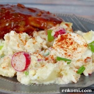 Weight Watchers Potato Salad Recipe — Light & Flavorful 18 potato salad on plate with ribs