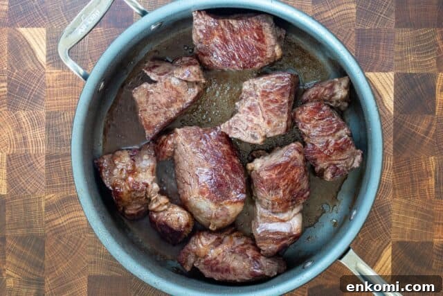 Barbacoa prep in the skillet.