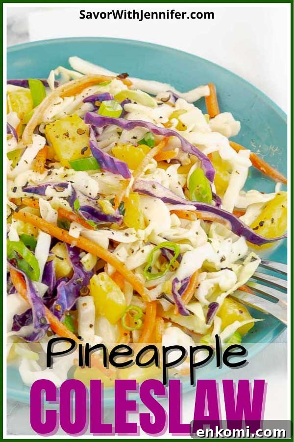 pinterest pin image of pineapple slaw