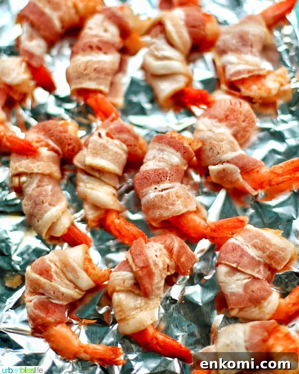 Crispy Air Fryer Bacon-Wrapped Shrimp Recipe 9 air fryer bacon wrapped shrimp on foil
