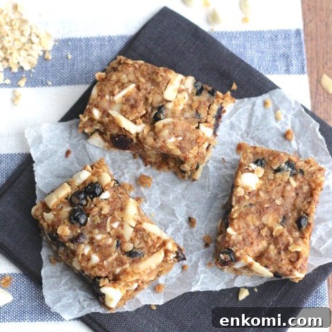 No-Bake Blueberry-Almond Oatmeal Bars with White Chocolate