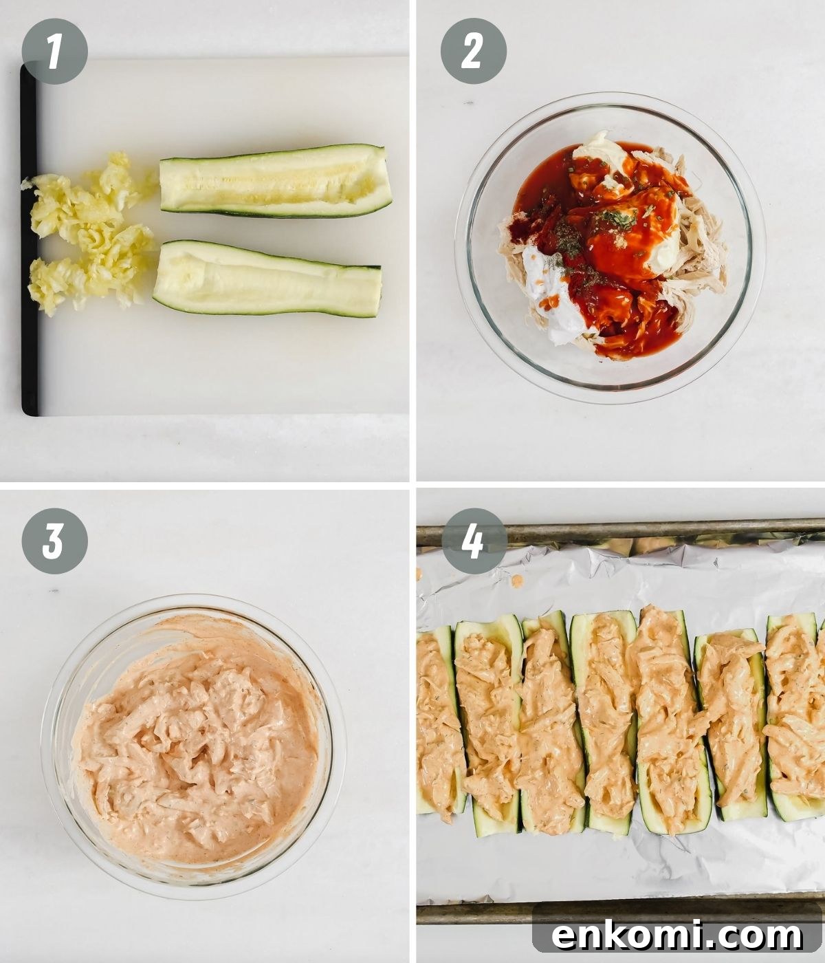 how to make buffalo chicken zucchini boats