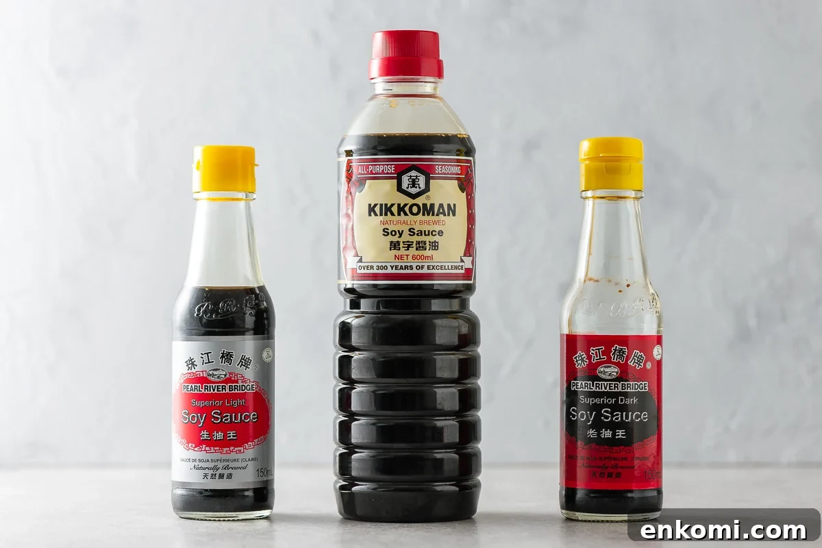 Miso Substitutes and Alternatives: What to Use — and What to Avoid 6 Three bottles of soy sauce: all-purpose, light and dark soy sauce.
