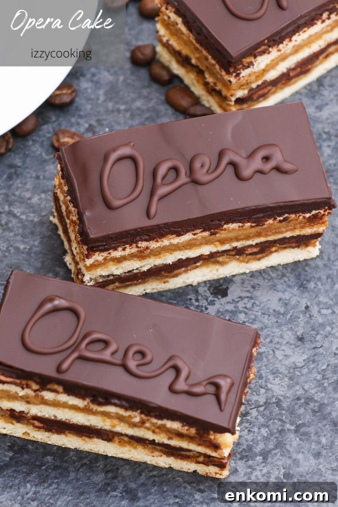 Popeyes-Style Buttermilk Biscuits: Copycat Recipe for Flaky Biscuits 13 Opera Cake is a classic French dessert combining layers of almond sponge cake soaked in coffee syrup, espresso-flavored buttercream, and decadent chocolate ganache. It’s finished with a smooth chocolate glaze. This recipe has been tested many times and is easily the best homemade opera cake recipe that I’ve ever tried. #OperaCake #OperaCakeRecipe