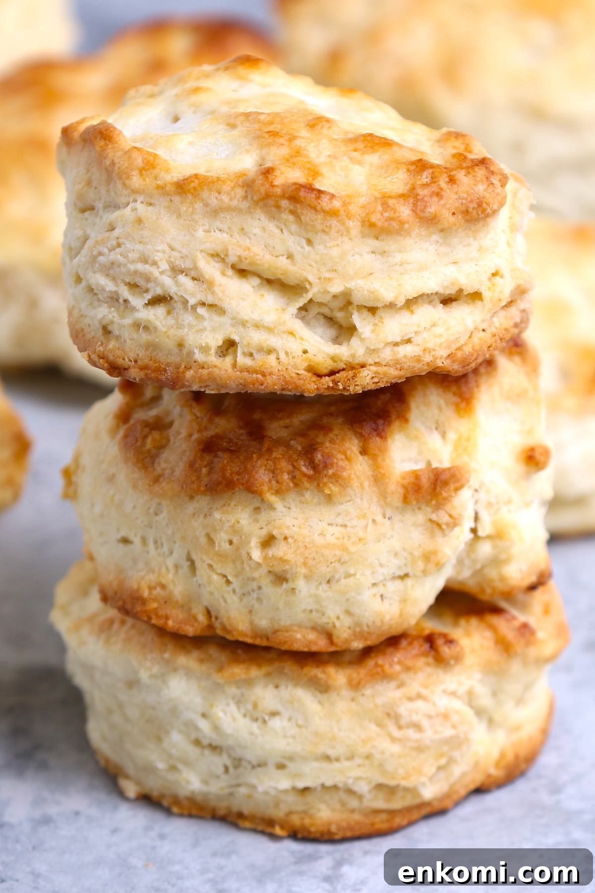 Popeyes-Style Buttermilk Biscuits: Copycat Recipe for Flaky Biscuits 9 Closeup of Popeyes buttermilk biscuits showing the flaky texture.
