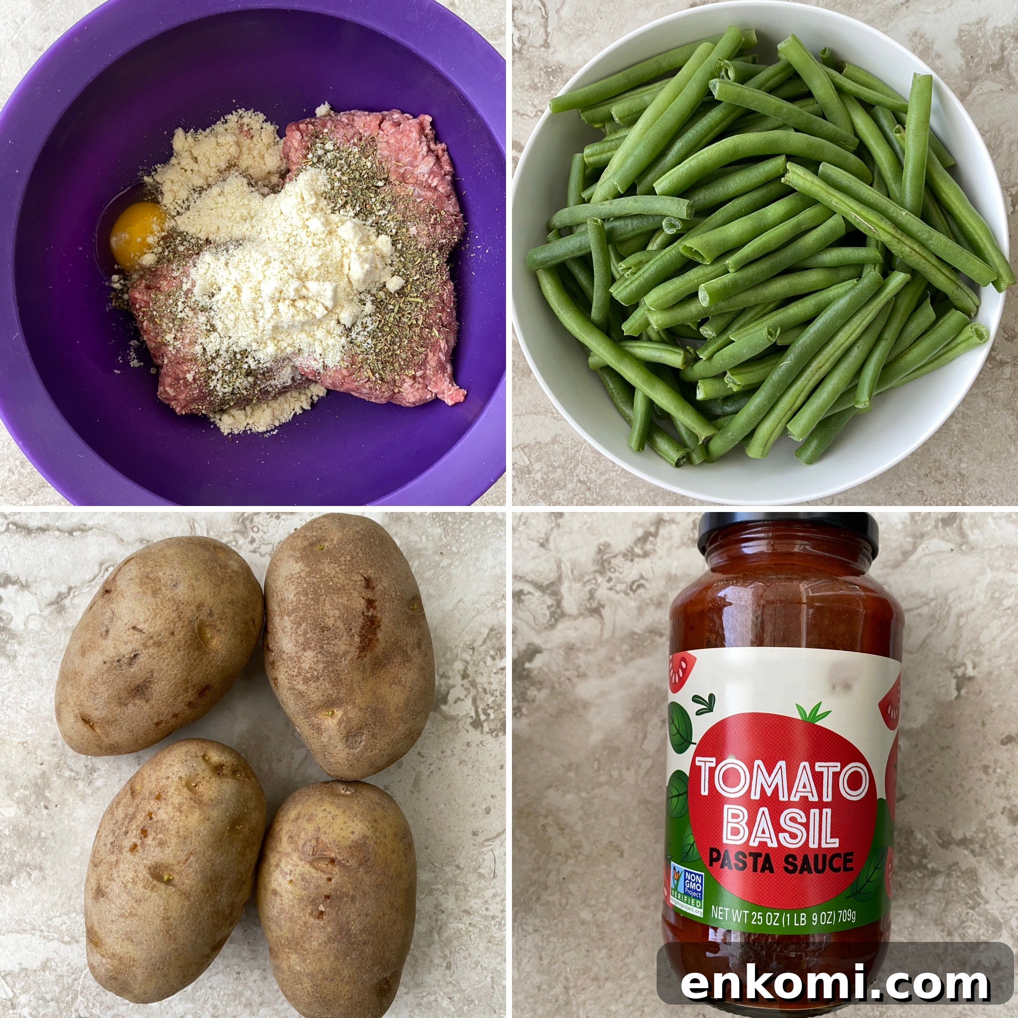 collage of ingredients for Slow Cooker Meatball Dinner