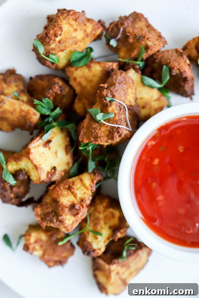 crispy air fryer tofu nuggets with favorite dipping sauce