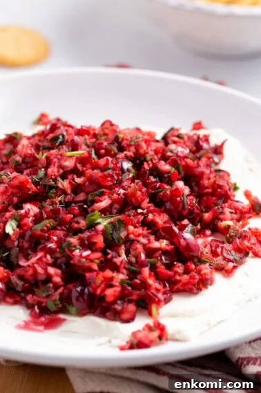 A bowl of cranberry jalapeño dip.
