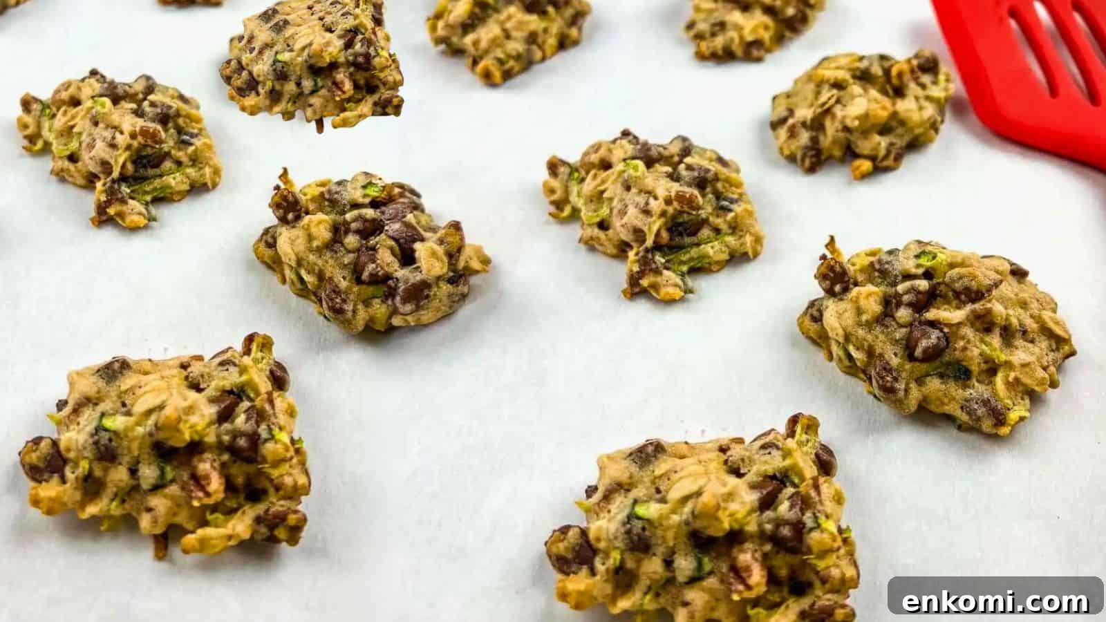 29 Fall Desserts That Bring Generations of Flavor Together 19 A batch of Zucchini cookies with chocolate & pecan on a parchment-lined baking sheet.