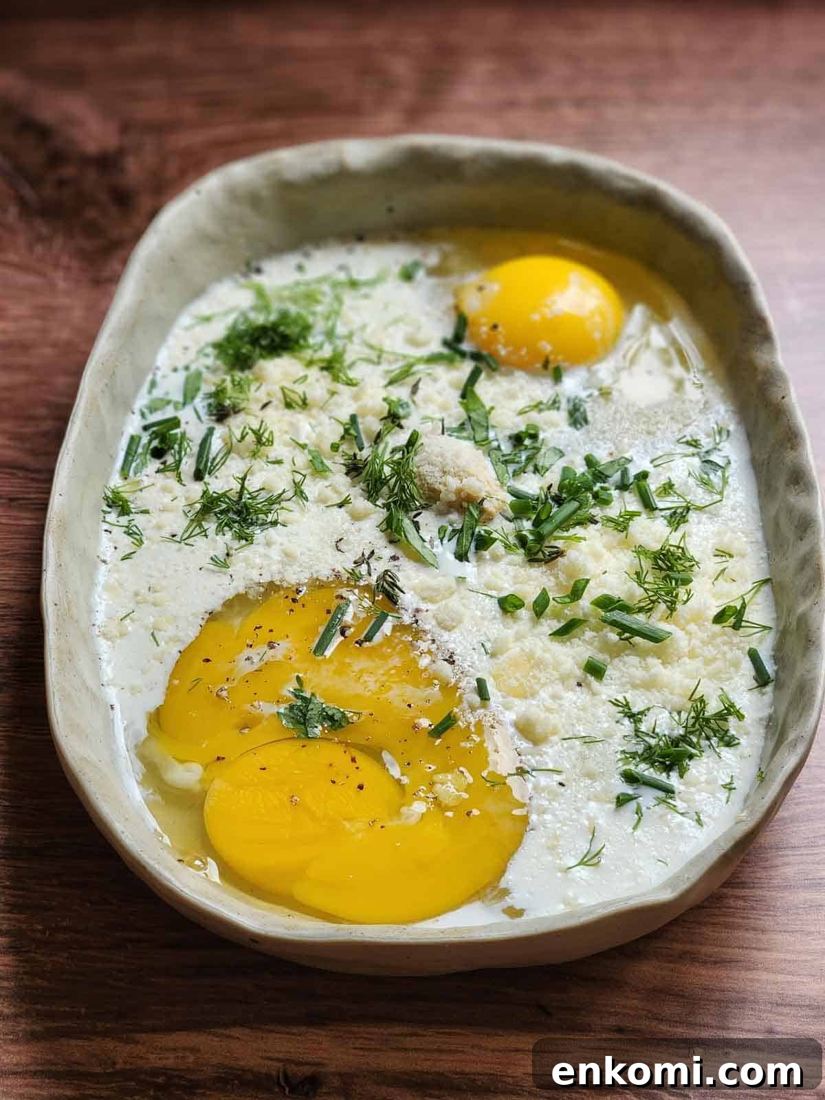 Parmesan, Lemon & Herb Savory French Toast Recipe 4 Custard base for savory French toast in a rectangle dish.