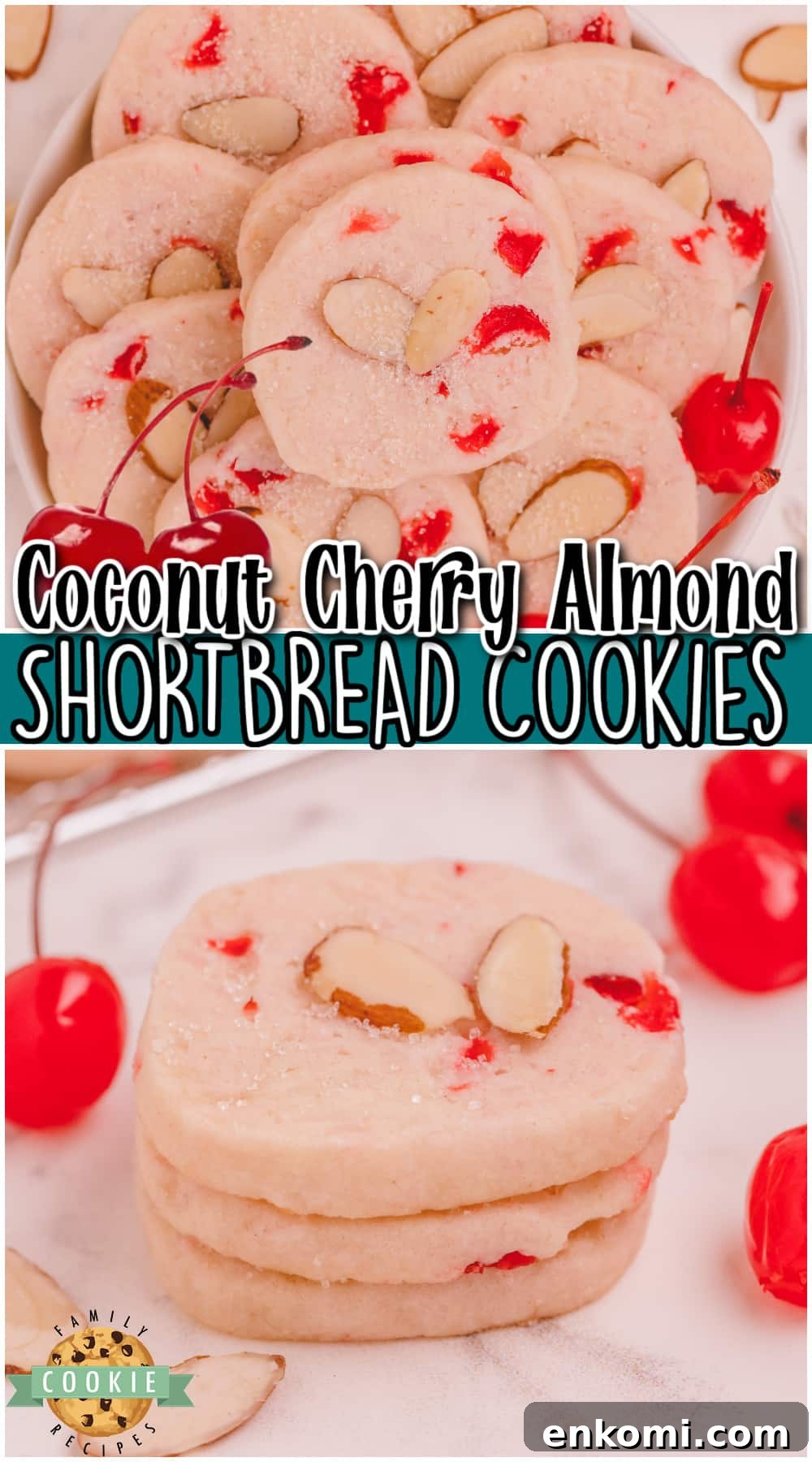 Coconut Almond Cherry Shortbread Cookies are tender, buttery cookies with lovely cherry flavor