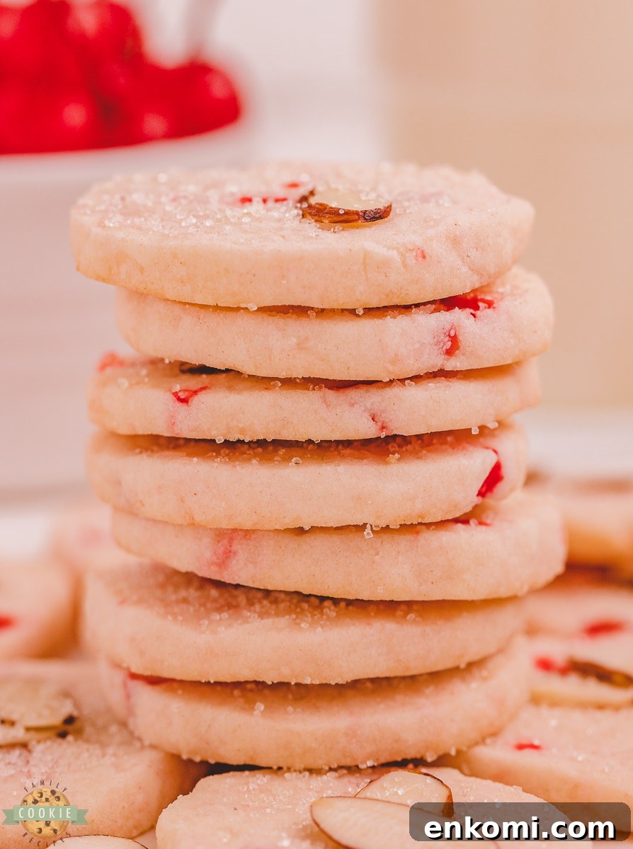 stack of cherry shortbread cookies