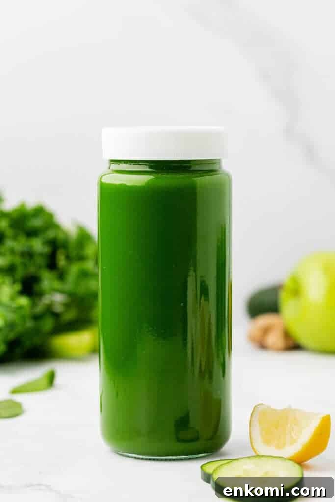 Refreshing Homemade Green Juice Recipe for Energy and Detox 12 green juice in a jar with a lid