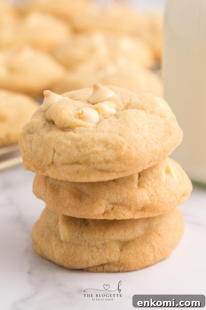 White Chocolate Chip Cookies are soft and buttery while perfectly thick and sweet. Super easy to make, no chilling, and packed with chocolate!