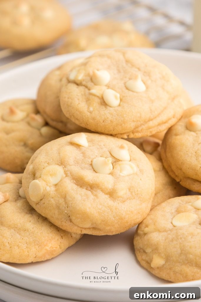 White Chocolate Chip Cookies are soft and buttery while perfectly thick and sweet. Super easy to make, no chilling, and packed with chocolate!