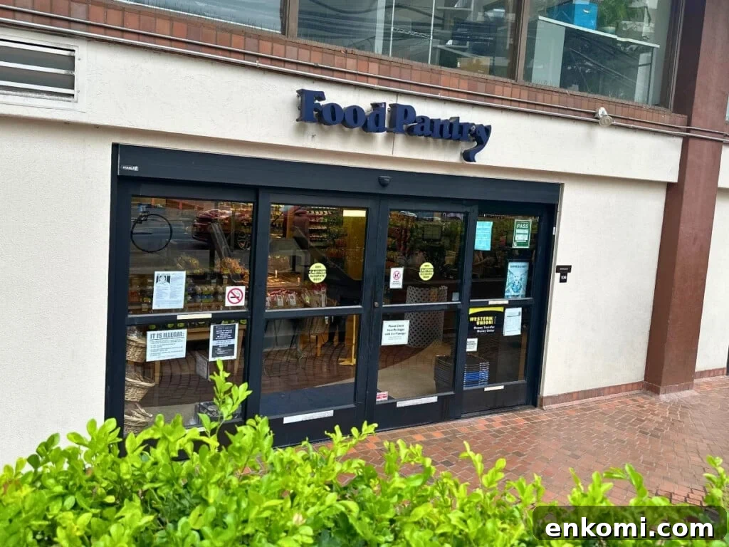 The front entrance of Food Pantry at Eaton Square, a grocery store in Waikīkī, Hawaiʻi.