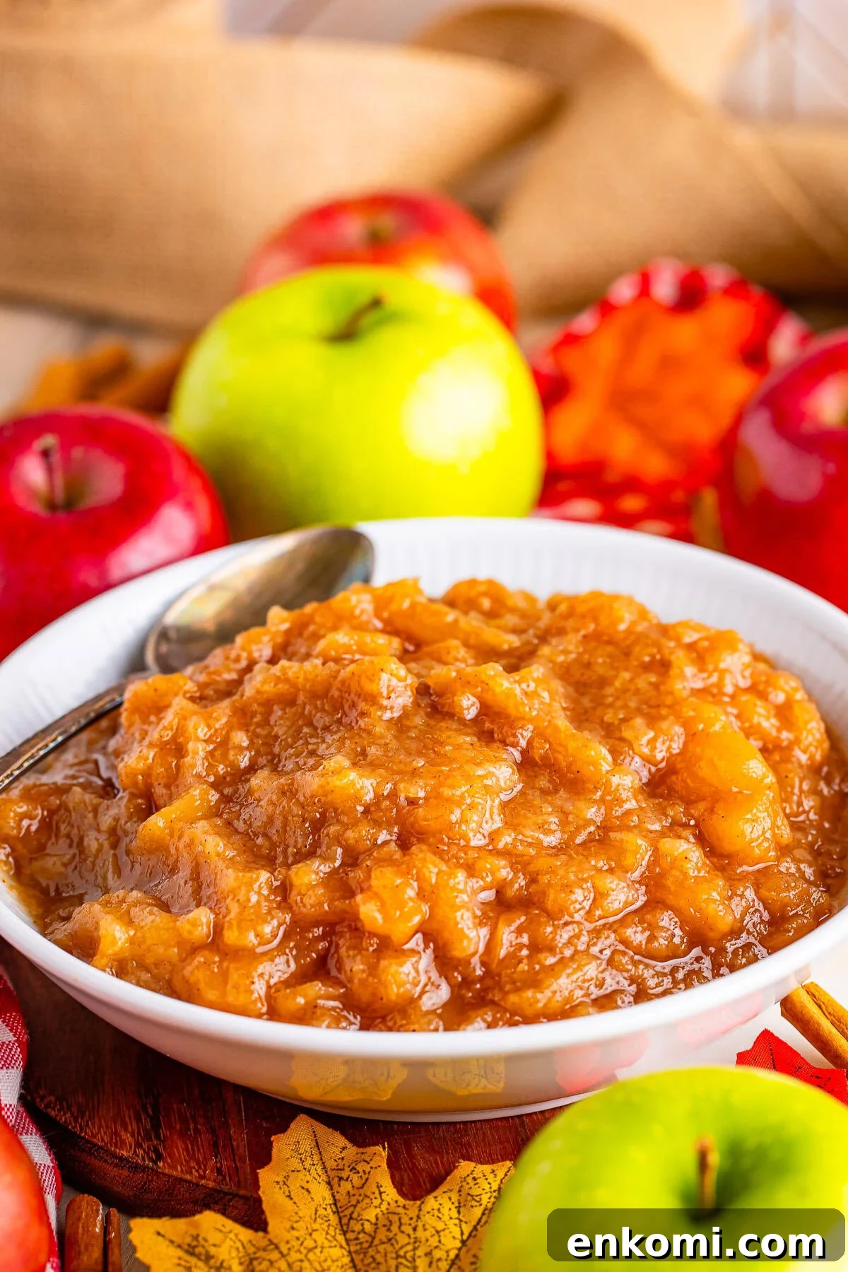 homemade crock pot applesauce in a white bowl