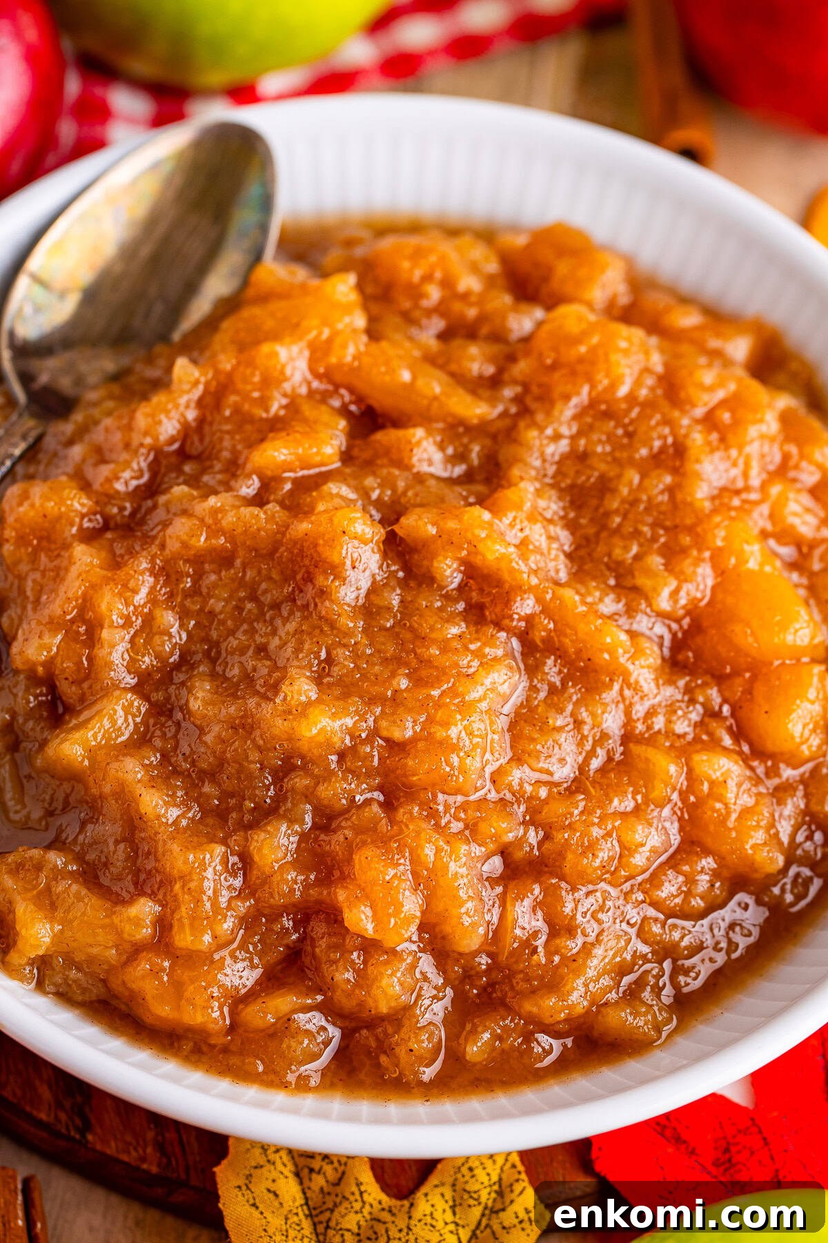 homemade crock pot applesauce in a white bowl