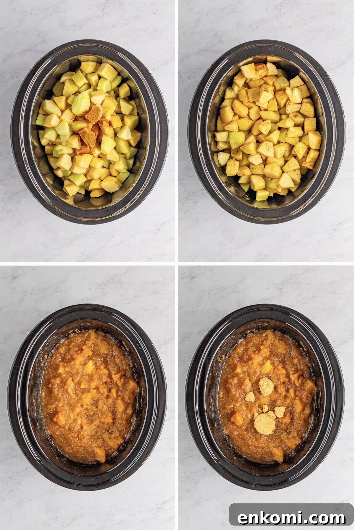 collage of images showing how to make homemade crock pot applesauce