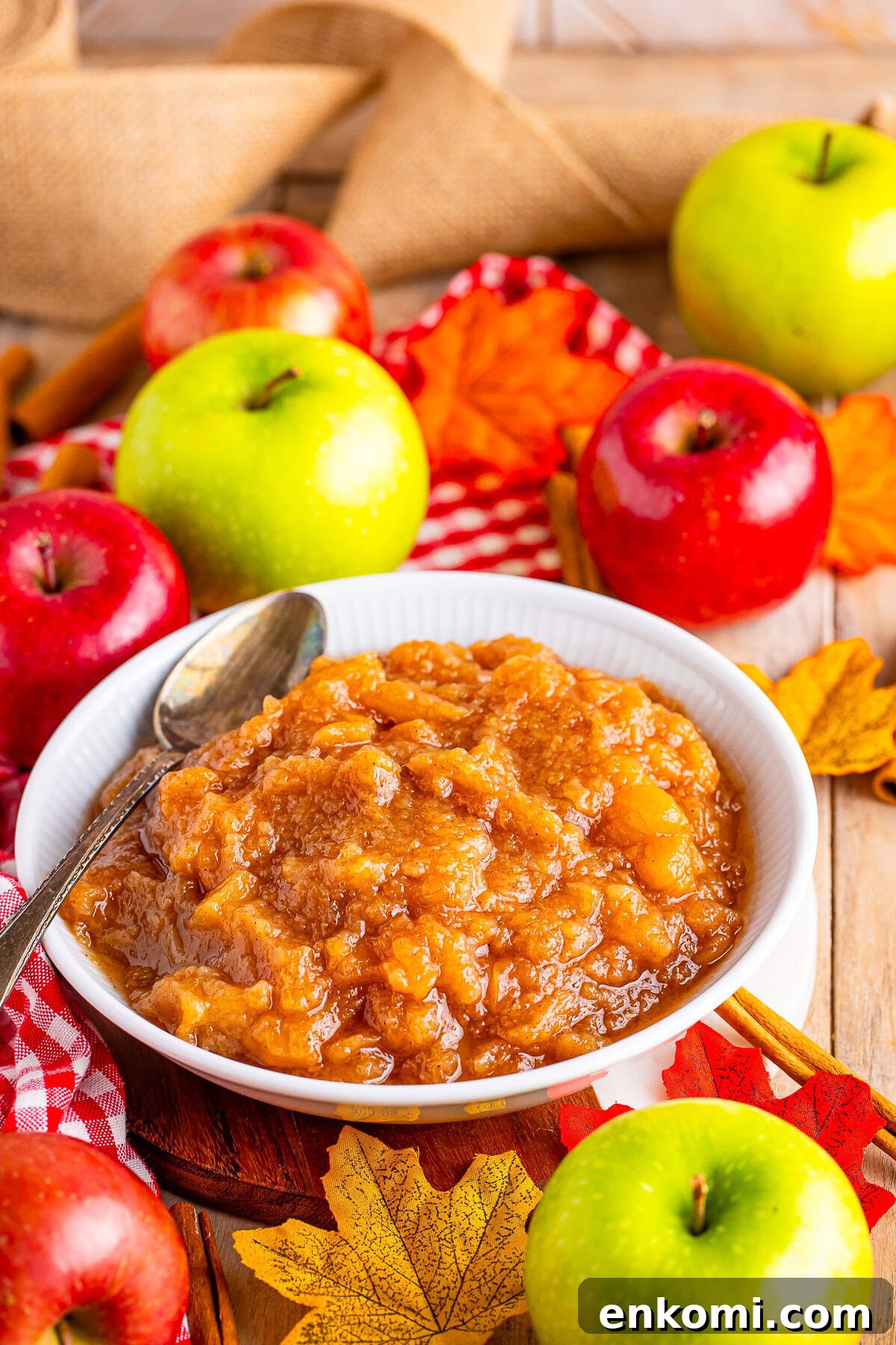 homemade crock pot applesauce in a white bowl