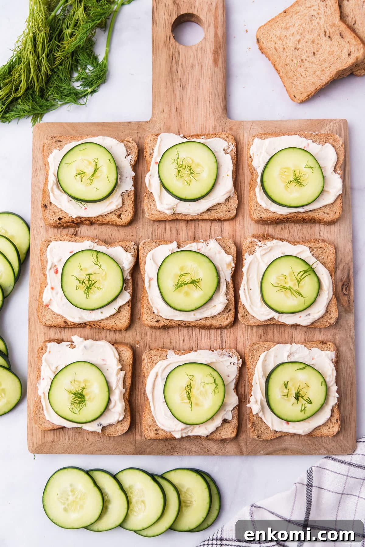 Mini Cucumber Tea Sandwiches for Parties and Picnics 7 wood board with open faced cucumber sandwiches
