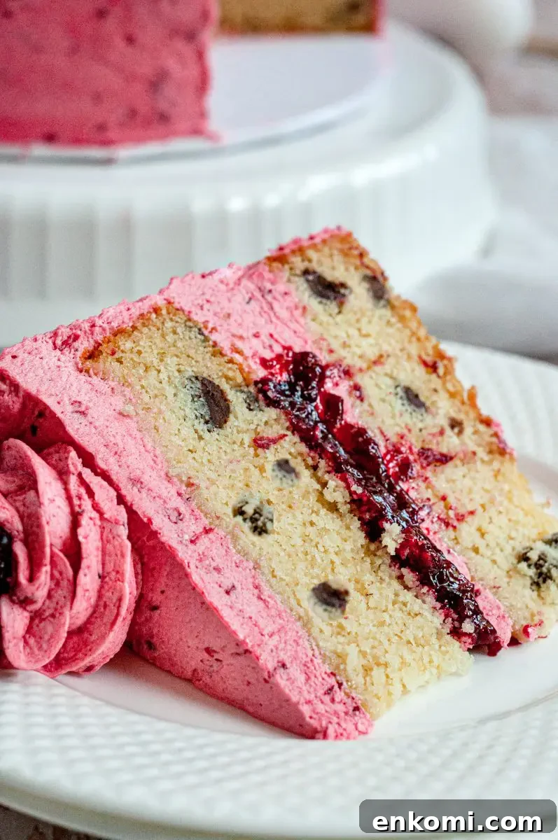 Gluten-Free Honey & Blackberry Cake — Dairy-Free Summer Dessert 6 A bright pink gluten-free frosted honey blackberry cake topped with frosting swirls and fresh blackberries.