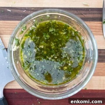 Mint and garlic vinaigrette dressing.