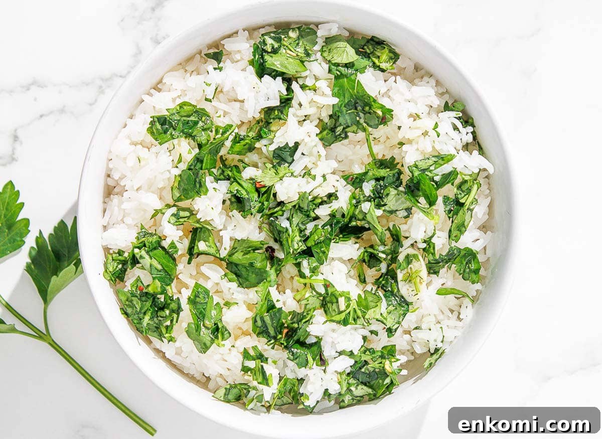 A bowl of chimichurri rice.
