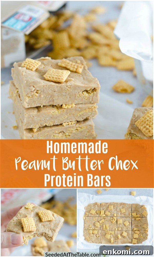 Collage of peanut butter chex protein bars