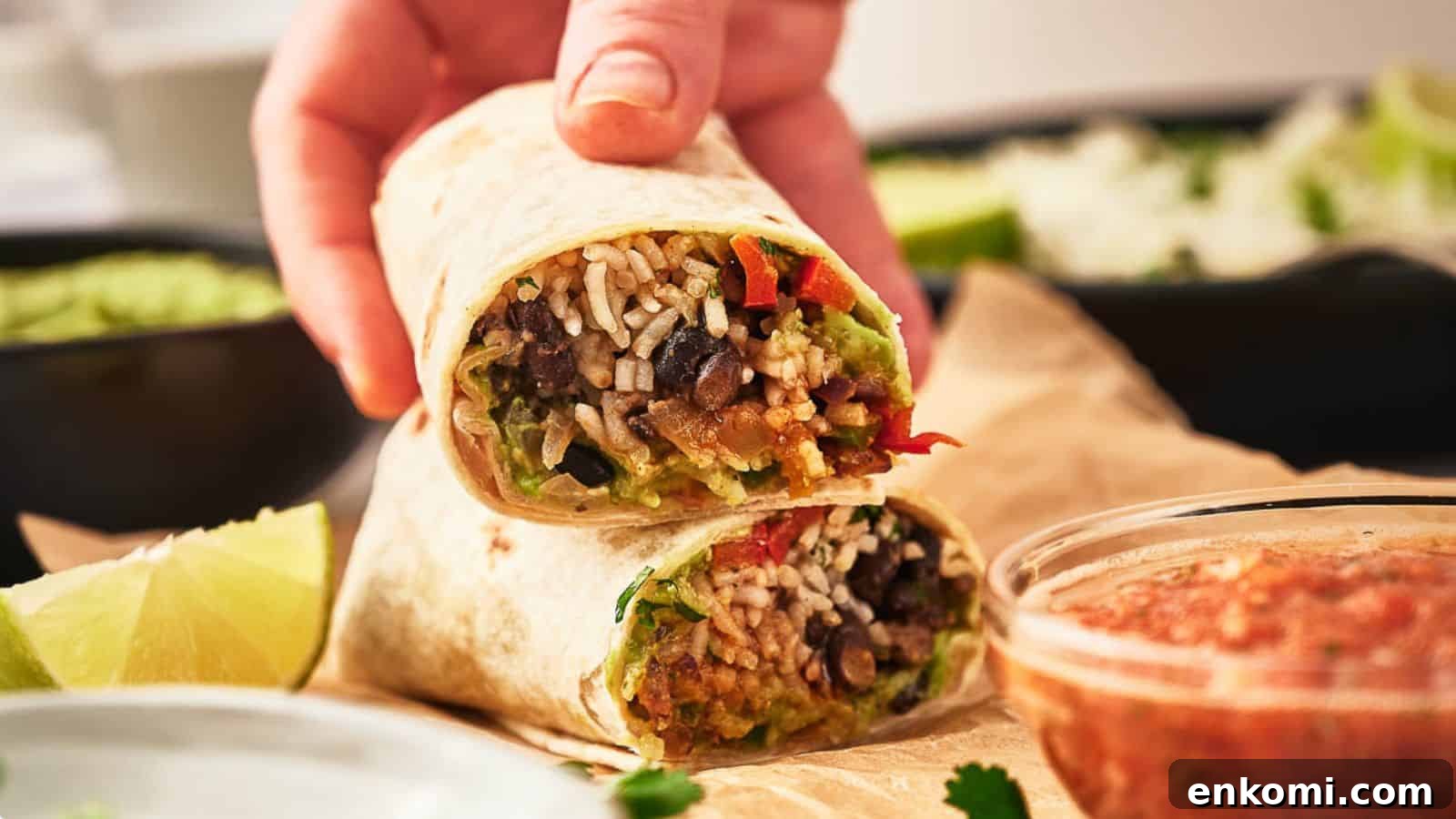 31 Spring Dinners That Feel Fresh, Not Fussy 25 Someone stacking veggie burritos.