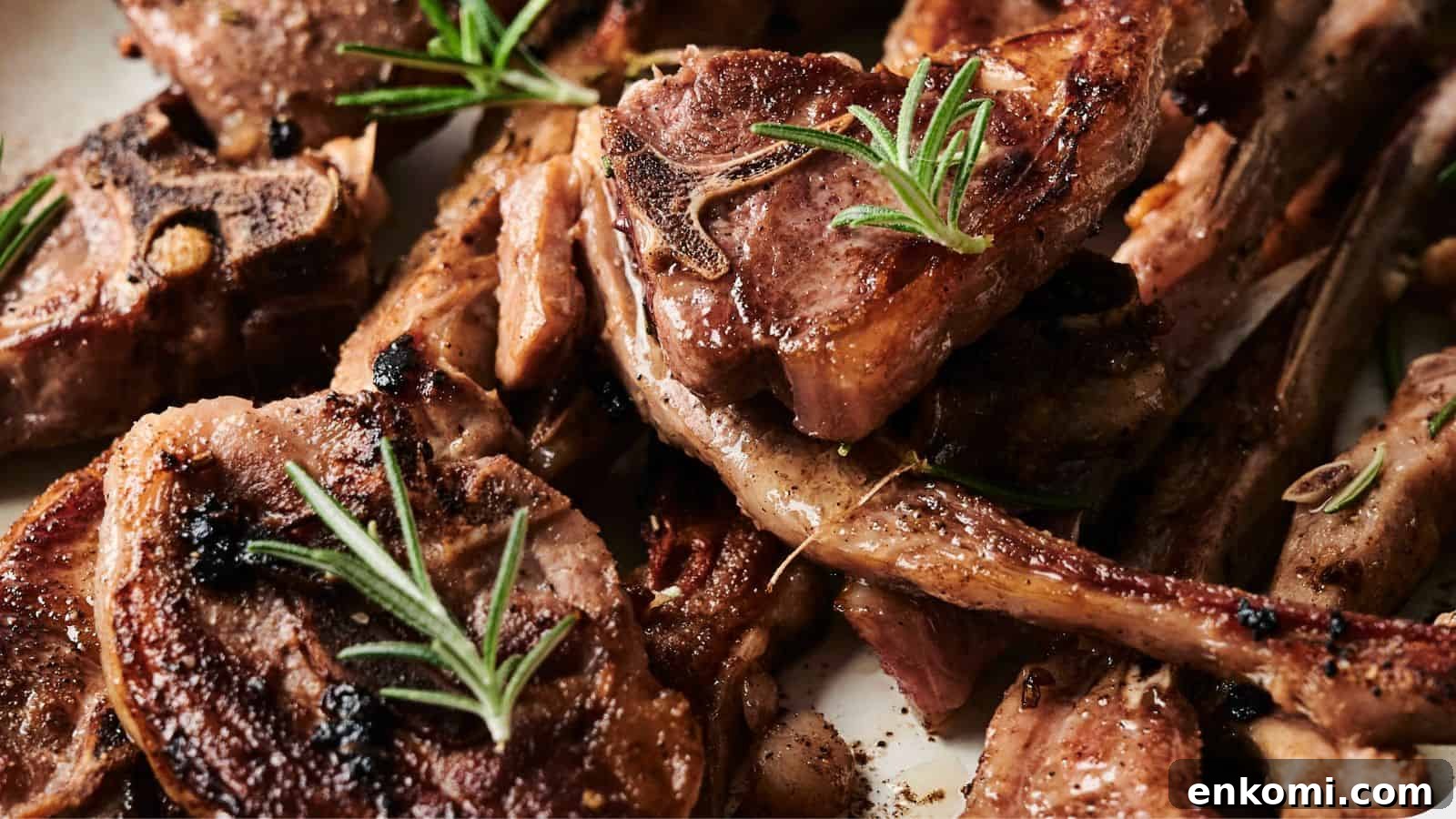 31 Spring Dinners That Feel Fresh, Not Fussy 9 Grilled lamb chops garnished with fresh rosemary sprigs.