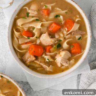 Gluten-free chicken noodle soup in a bowl