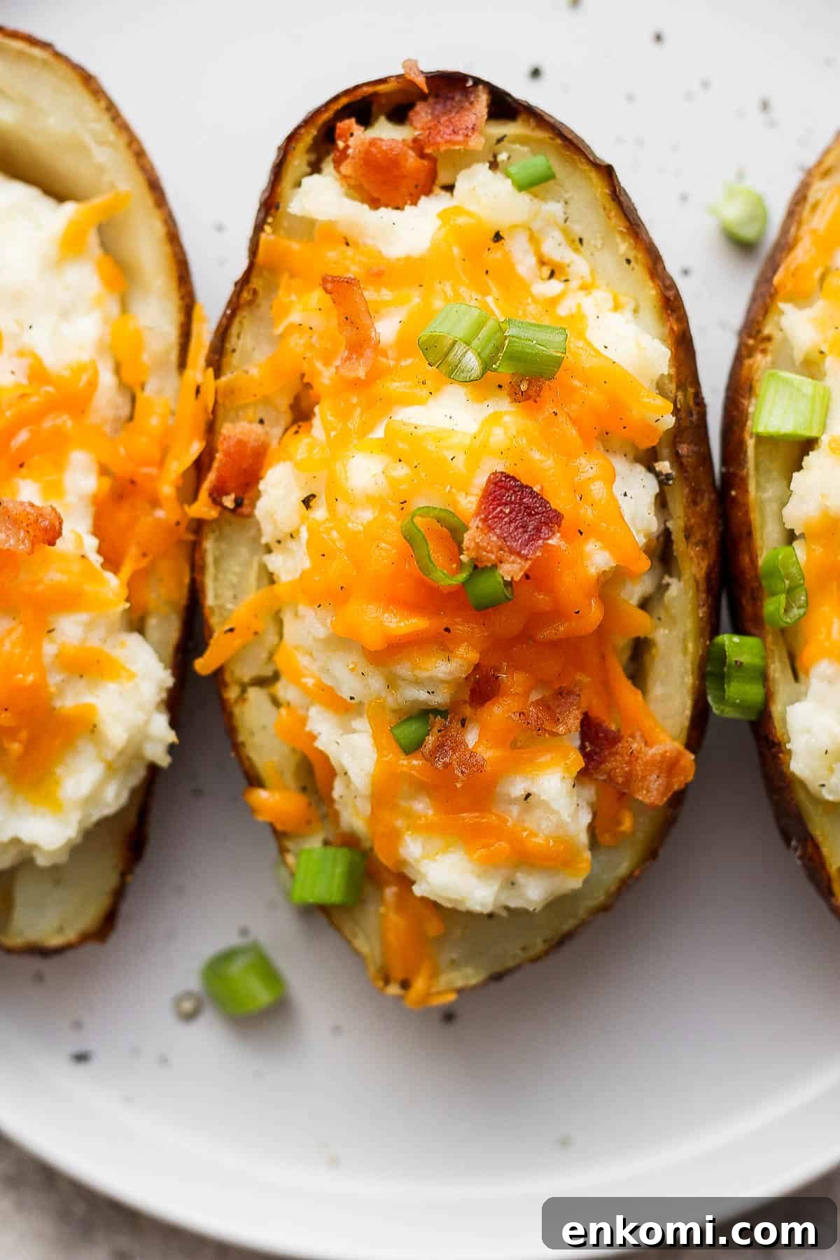Twice-Baked Potatoes with Cheddar and Crispy Bacon 2 The best, ultimate twice baked potatoes.